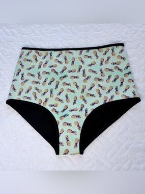 Bra Society Retro High-Waist Bikini Bottom Size XL in Mint with Pineapple Print